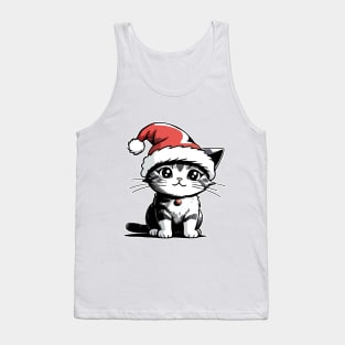 Cat with Christmas Hat Tank Top